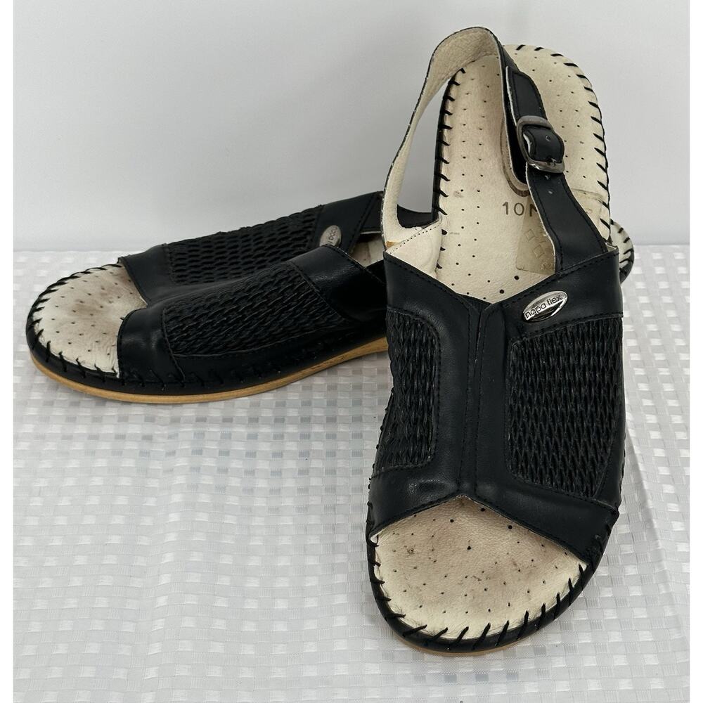 Napa Flex Black Leather Comfort Shoes Sandals Wedge Open Toe Sz 10